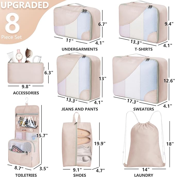 10 Set/8 Set Packing Cubes for Travel, Gifts for Women Mom, Anti-Tearing - Image 2