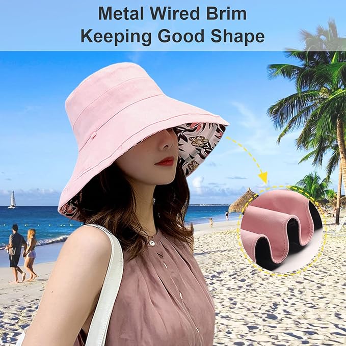 Women Wide Brim Sun Hats Metal Wired Edge Summer UV Protection Beach Fishing Hat - Image 5