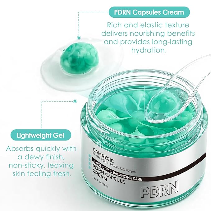 PDRN Capsule Cream Face Moisturizer with 100,000 ppm PDRN & Collagen, Lightweight Gel Hydrator for Skin Repair, Elasticity & Long-Lasting Moisture, 1.69 oz