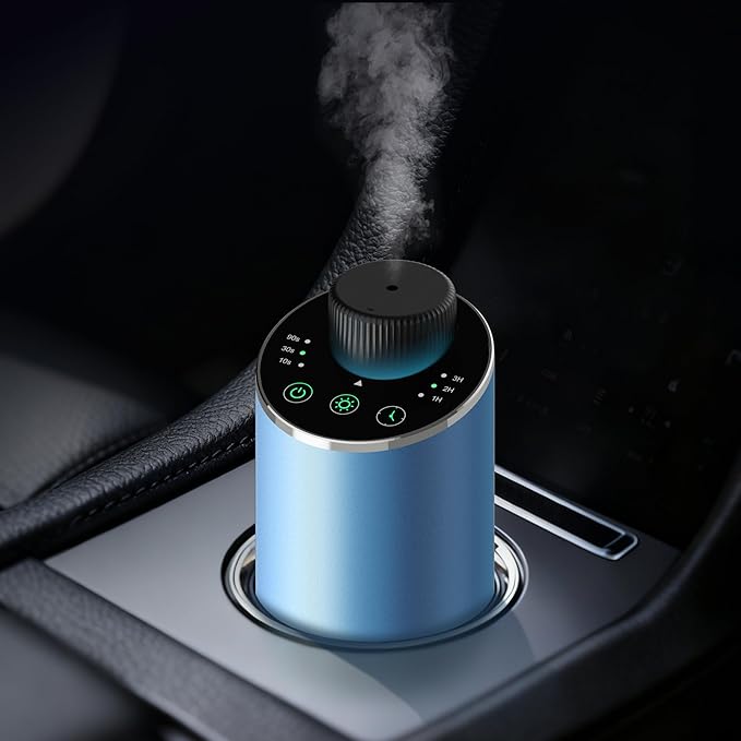 Waterless Essential Oil Diffuser Scent Aromatherapy Diffusers for Home Large Room, Car, Office, Portable Battery Operated Cordless Air Freshener, 4 Timers & 3 Mist Levels, 100ml Capacity (Blue)