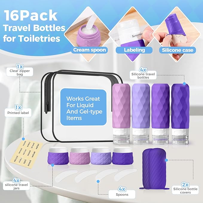16Pack Travel Bottles for Toiletries, TSA Approved Travel Size Toiletries - Image 3