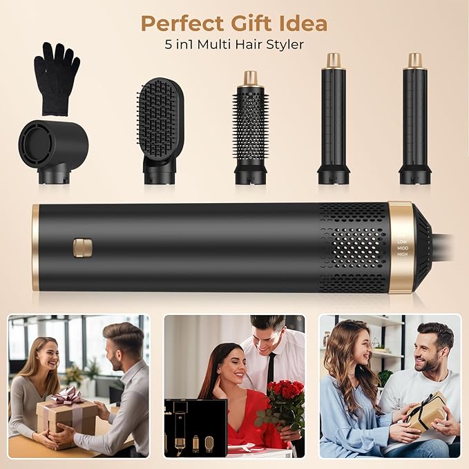 5 in 1 Blow Dryer Brush, Upgrade Hair Dryer Brush Set Negative Ion Air Styler Curling Wrap Air Curler, Hot Air Brush Curling Iron Hair Styling Tools As A Gift for Straight/Curl/Dry/Smooth