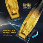 2-in-1 Professional Hair Clippers Set,Cordless Hair Clippers and T-Blade Trimmer Kit for Men,LCD Display,USB Rechargeable,Adjustable Guards,Waterproof,Beard & Body Grooming Kit (Gold)