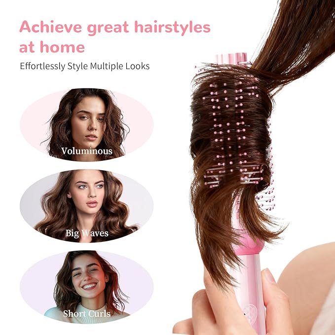 Round Hair Brush, Detangling Fluffy Scalp Brush with Ergonomic Big Handle, Plastic Lightweight Macron Styling Color Comb for Faster Blow Drying and Volume for Long,Thick, Curly Hair Women/Girls/Kids