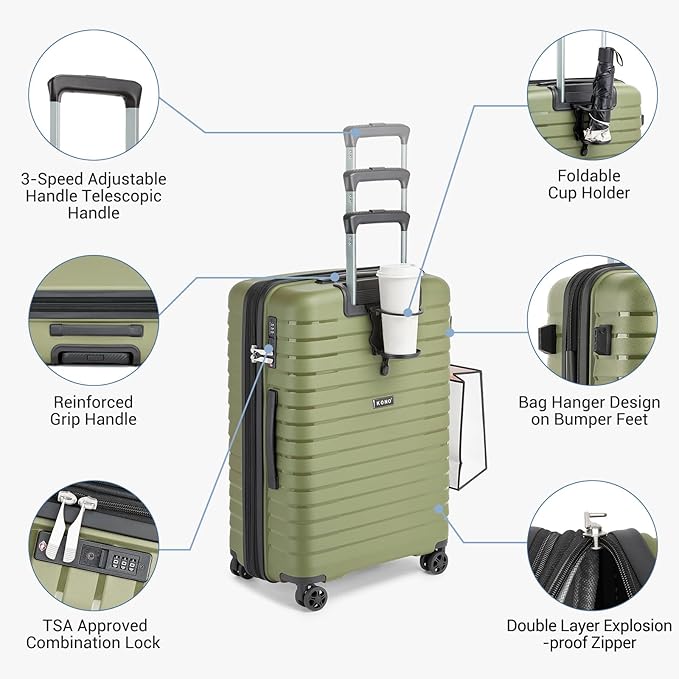 Kono 20 Inch Expandable Carry On Luggage - Image 5