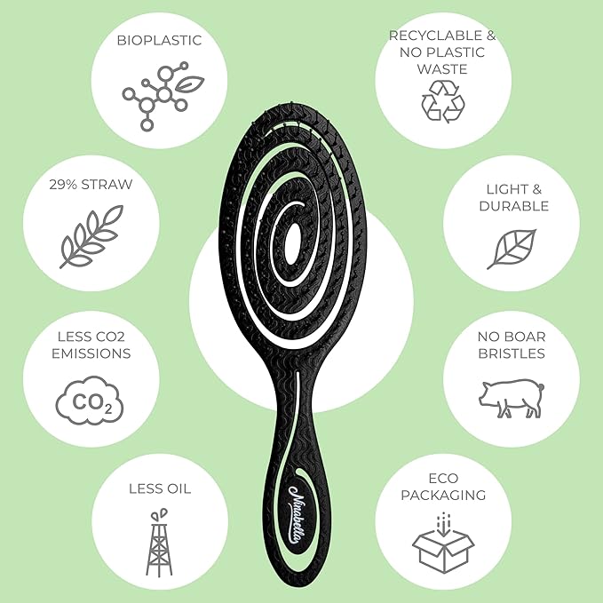 Ninabella Detangle Hair Brush for Women & Men - Does not Pull - Straightening Brushes for Straight & Curly Hair - Unique Spiral Detangling Hairbrush - Black