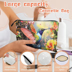 Cosmetic Bags Travel Makeup Toilet Case Waterproof Pouch for Women Girls 6.7X9.45inches - Colorful Hummingbird in A Floral Flight