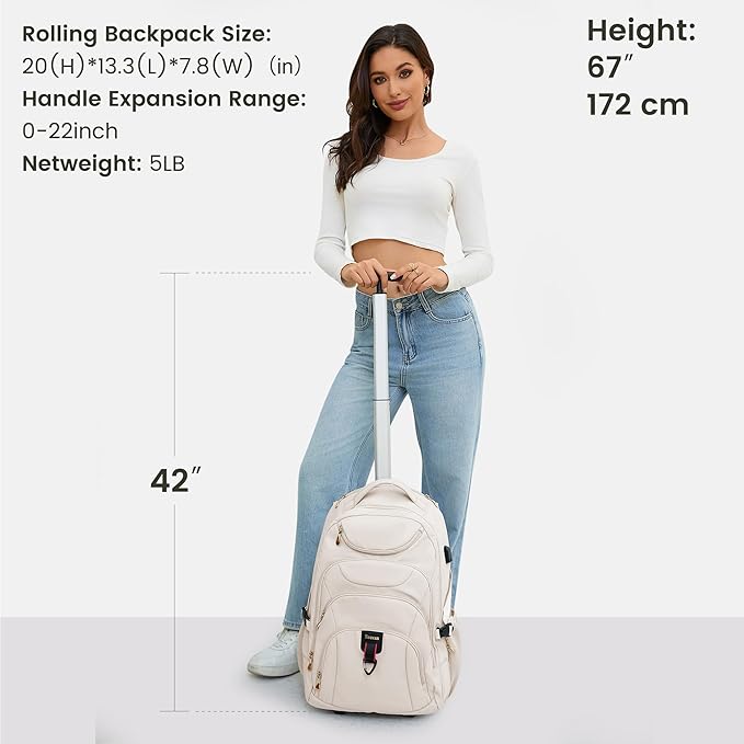 Boavan Rolling Backpack for Women, 17.3 Inch Wheeled Laptop Backpack, Large - Image 4