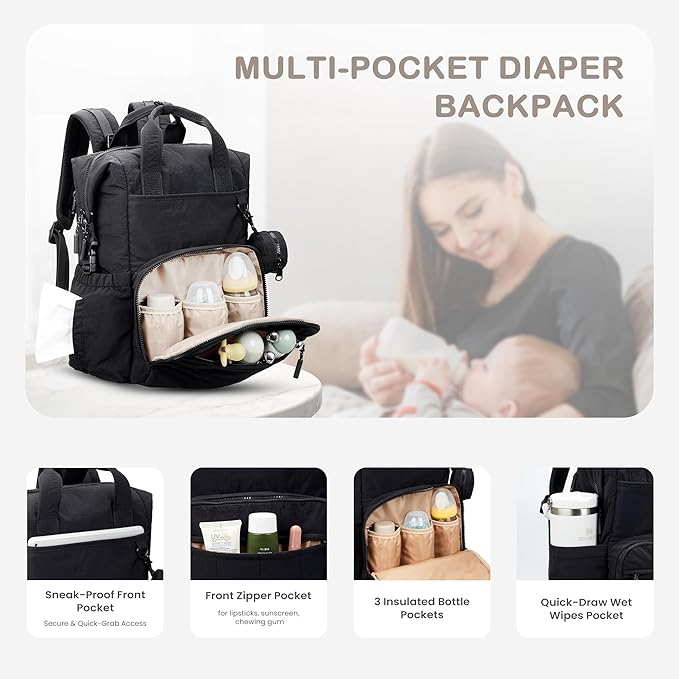 VONAL Diaper Bag Backpack, Lightweight Baby Diaper Bags, Travel Large Diaper Bag - Image 4