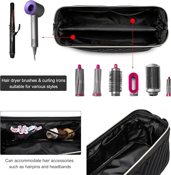 Hair Tools Travel Bag for Shark Flexstyle Dyson, Quilted Case Organizer Bag, Gift for Women Hair Accessories Storage Bag, Travel Hairdryer Portable Bag for Women, Black