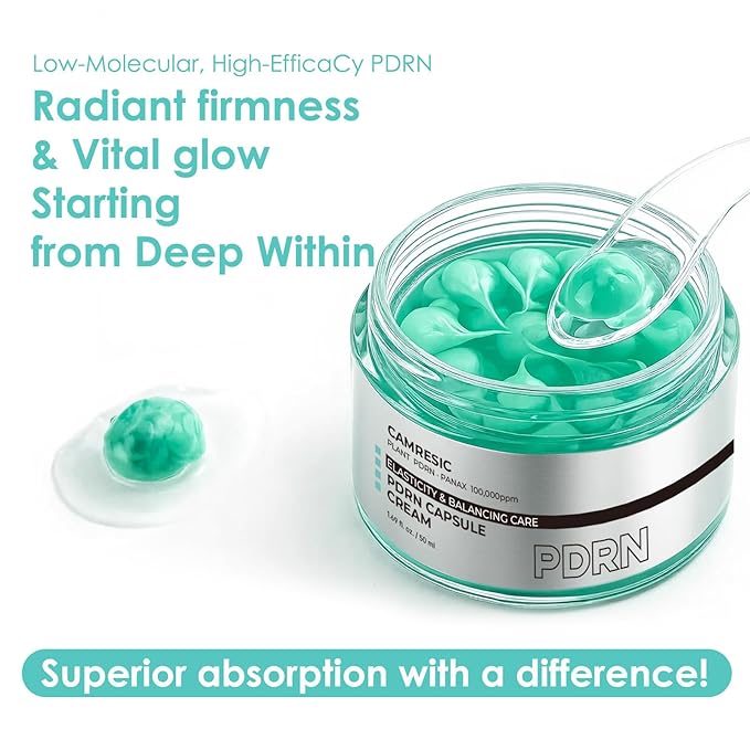 PDRN Capsule Cream Face Moisturizer with 100,000 ppm PDRN & Collagen, Lightweight Gel Hydrator for Skin Repair, Elasticity & Long-Lasting Moisture, 1.69 oz