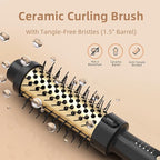 24K Gold Thermal Brush, Blowout Long Lasting Look Curling Brush, 30s Fast Heated Round Brushes 1.5" Makes Hair Smoother Get Natural Curls, 5 Temp Settings, Universal Voltage for Travel, Easy to Use