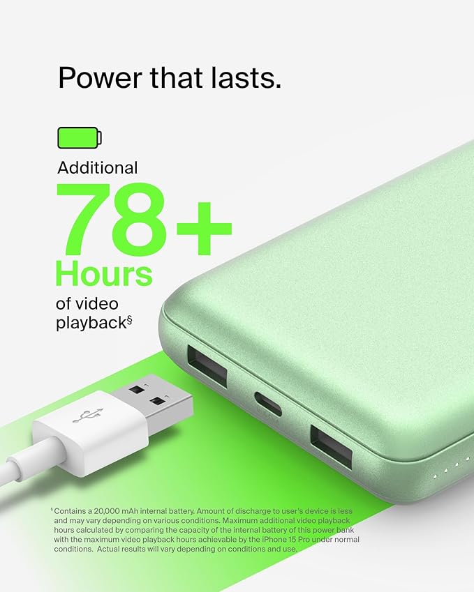 Belkin Portable Charger, USB-C Power Bank 20000 mAh w/ 2X USB-A Ports, 15W - Image 6