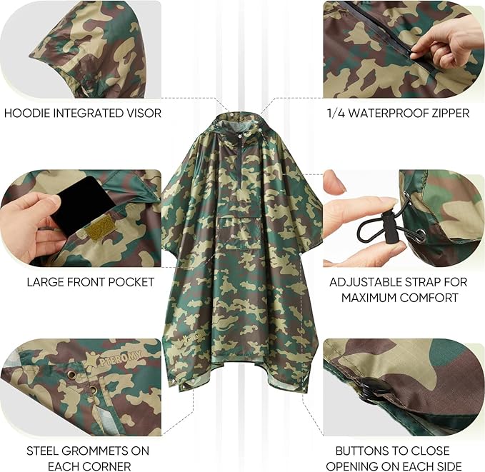 PTEROMY Hooded Rain Poncho for Adult - Image 2