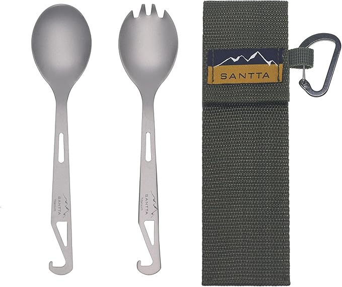 SANTTA Titanium Camping Utensil Set, Titanium Spork, Spoon Fork & Bottle Opener by SANTTAOUTDOOR
