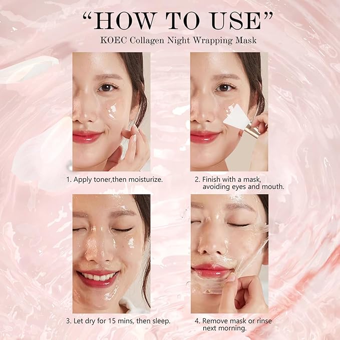 Collagen Overnight Wrapping Peel Off Facial Mask Pack,Hydrates and Tightens Skin,Reduces Sagging,Elasticity & Hydration Care with Brush 2.54 fl.oz