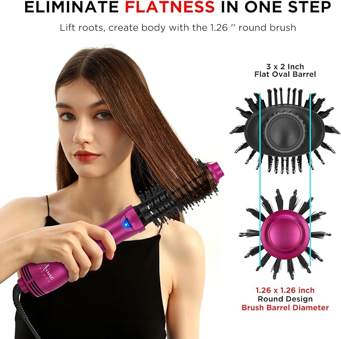 Aima Beauty One Step Hair Dryer & Volumizing Hot Air Brush, Ceramic Straightener Brush, Curler & Hot Comb 4 in 1 Salon Ionic Hair Brush, Rose Pink