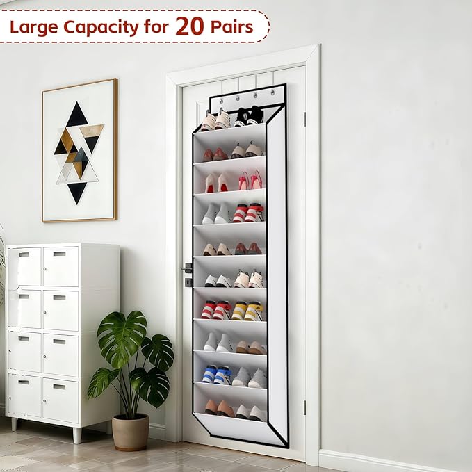 KEEPJOY 10 Tiers White Over Door Shoe Organizer Storage, Hanging Shoe Holder - Image 4