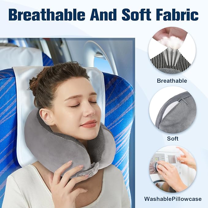 Neck Pillow for Traveling, Travel Pillows for Airplanes, 100% Pure Memory Foam - Image 6