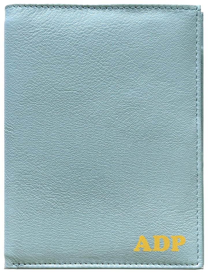 Deluxe Personalized Monogrammed Chambray RFID Leather Passport Wallet (Chambray / Deluxe)