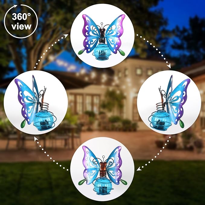 2 Pack Butterfly Solar Outdoor Hanging Lantern Creative Small Sculpture Lights - Image 3
