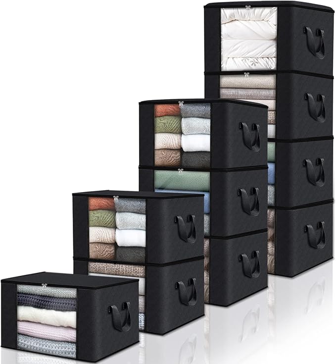 Fab totes 10 Pack Clothes Storage, Foldable Thick Fabric Blanket Storage Bags by Fabtotes