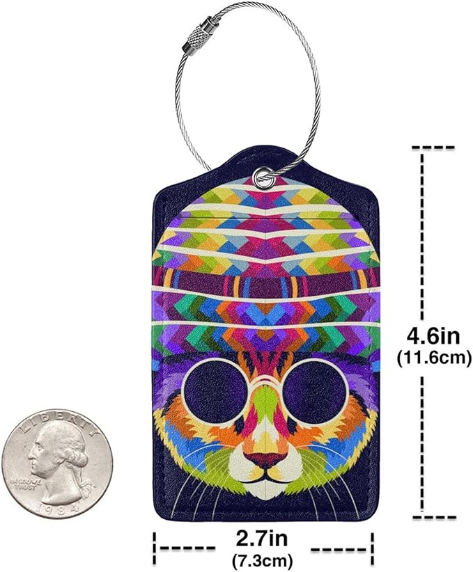Artistic Cat with Glasses Leather Luggage Tags, 2 Pack, 4.6 X 2.7 Inch - Image 4