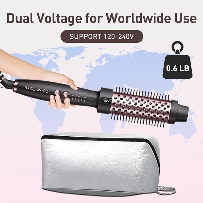 Thermal Brush Hair Curling Brush, 30s Fast Heated Round Brushes 1.5" for Long Lasting Look, Negative Ion Tech, 5 Temp Settings, Less Damage, Universal Voltage for Travel, Easy to Use, Rose Gold