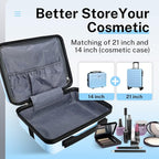 AnyZip 21" Carry On Luggage and 14" Mini Cosmetic Cases Luggage Set Hardside PC - Image 4
