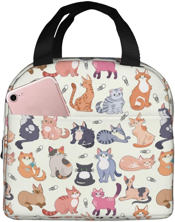 Cute Cat Lunch Box Kitten Lunch Bag Insulated Reusable Lunch Tote Bag Cooler by DMPROD