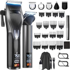 Hair Clippers for Men, Professional Cordless Hair Cutting and Trimmers Set with 7500RPM Powerful Motor & LCD Display, Mutil Function Mens Electric Hair Grooming Shaver Kit for Nose, Face, Body, Beard