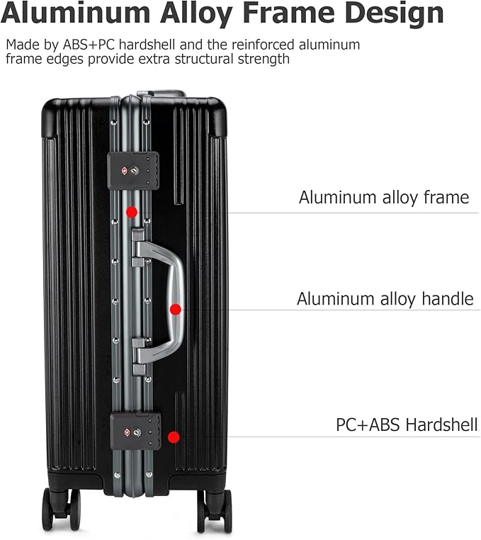 feilario 24in Aluminium Frame PC Hard Shell Spinner Wheels Luggage, Built-In - Image 2