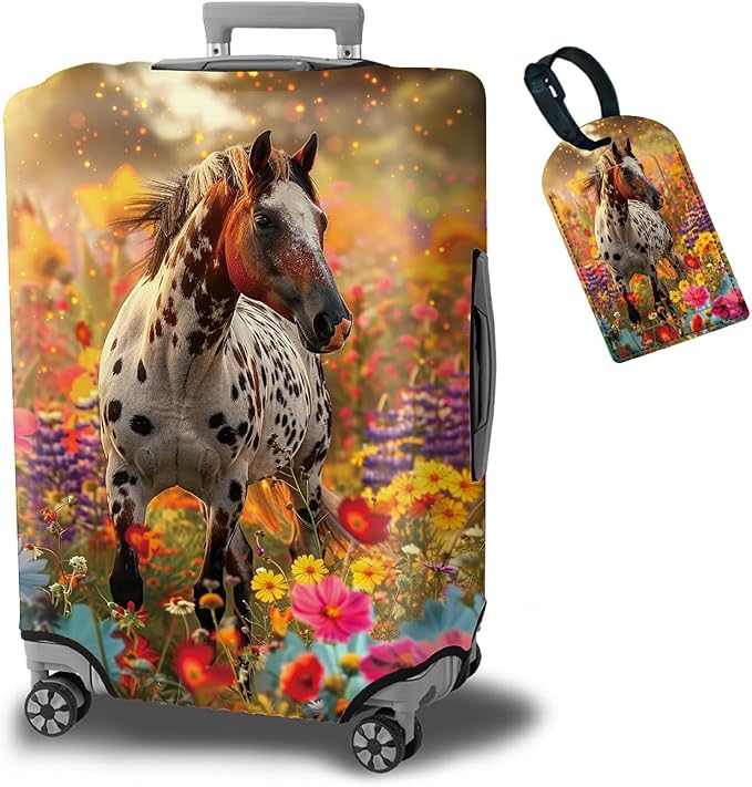 Luggage Cover Suitcase Protector + Tag, Spotted Horse Garden Travel Suitcase by BWEGRHE