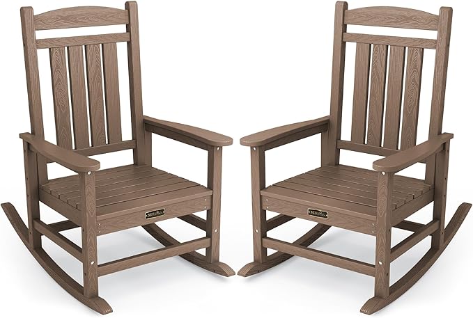 SERWALL Outdoor Rocking Chair Set of 2, HDPE Patio Rocking Chair All-Weather by SERWALL