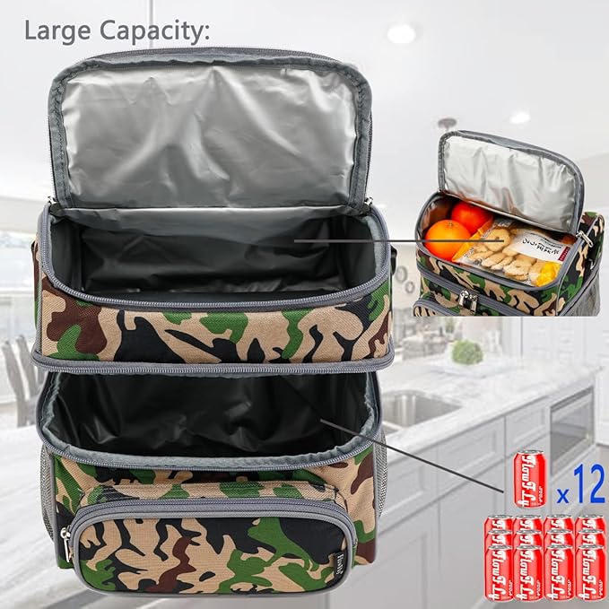 FlowFly Double Layer Cooler Insulated Lunch Bag Adult Lunch Box Large Tote Bag - Image 5