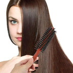 Round Boar Bristle Hair Brush 8.5 Inch Wooden Handle Curly Comb for Men and Women Styling Blow Drying Soft Hair Care