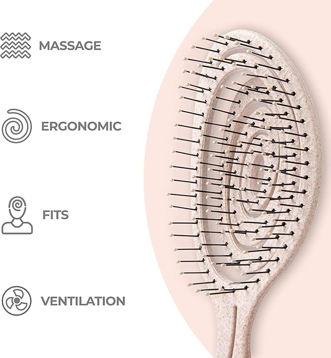 Ninabella Detangle Hair Brush for Women & Men - Does not Pull - Straightening Brushes for Straight & Curly Hair - Unique Spiral Detangling Hairbrush - Cream