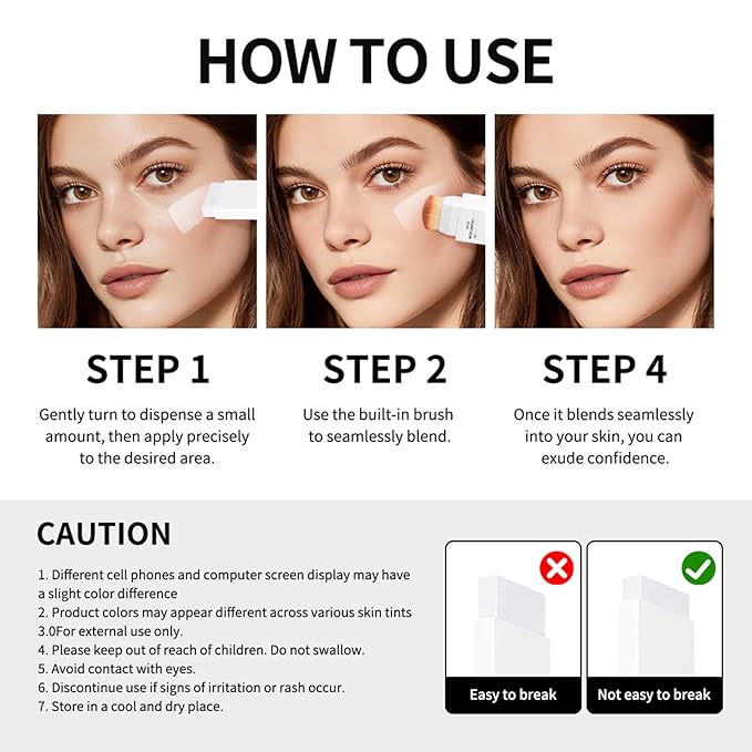 AKARY Cover Cream Stick, Color Changing Foundation Stick, Moisturizing Skin Matching Cover Cream with Medium to Full Coverage Dewy Finish Base Makeup, Dual-Ended with SoftBrush, #4 Medium