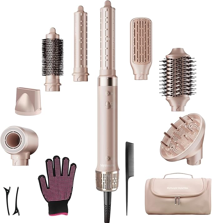 StyleVibe 8-in-1 Air Styler, Hair Dryer & Blow Dryer Brush with Travel Case - Auto Wrap Curls (L/R), Fast Drying, Thermal Round Brush for Smooth Blowouts & Frizz-Free Volume, No Heat Damage