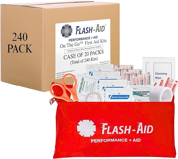Bulk 240-Pack Mini First Aid Kits – Compact Travel IFAKs in Reusable Pouches – by FlashAid
