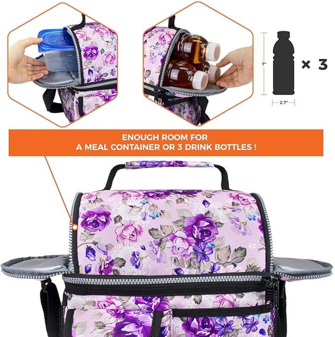 opux Lunch Bag Women Insulated, Adult Lunch Box Cooler, Flower Lunch Box - Image 7