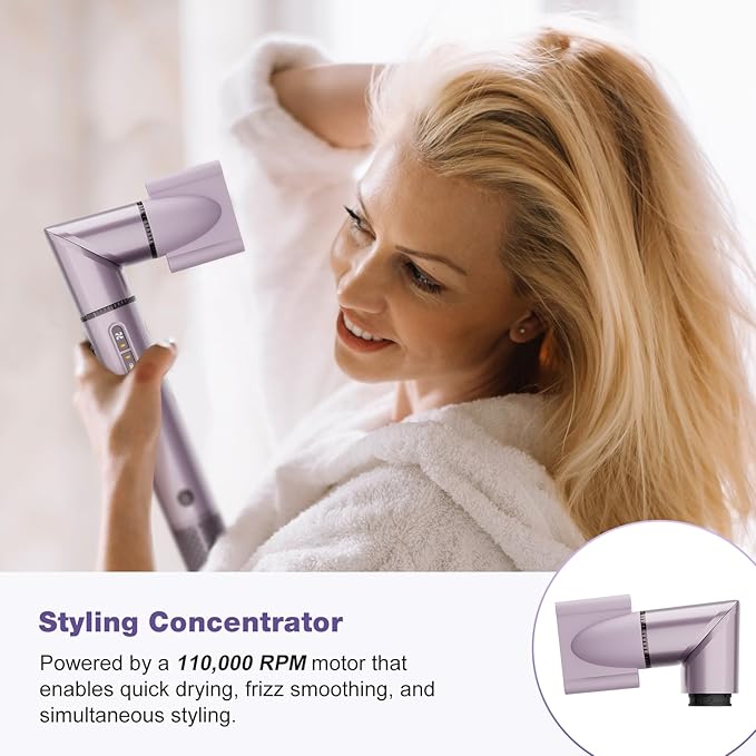 7MAGIC Hot Air Styler Wrap, 7 in 1 Professional Hair Dryer Brush with Auto-Wrap Curlers, Fast Drying Blow Dryer, Volumizing Straightening Styling Multi-Styler No Heat Damage, Travel Case (Purple)