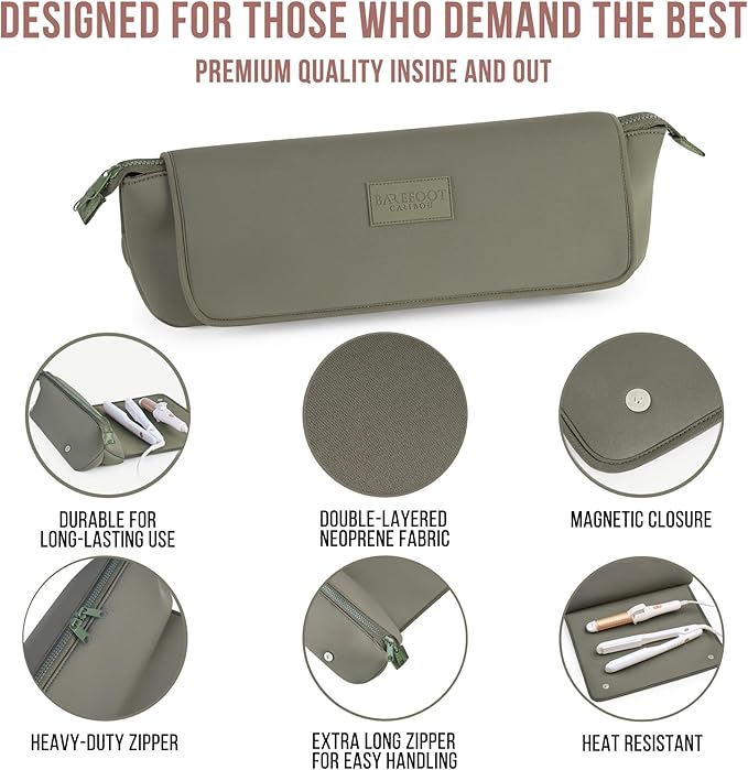 BAREFOOT CARIBOU Hair Tools Travel Bag and Heat Resistant Mat for Flat Irons, Straighteners, Curling Iron, and Haircare Accessories, 2-in-1 design, with Interior Pockets, Portable Organizer