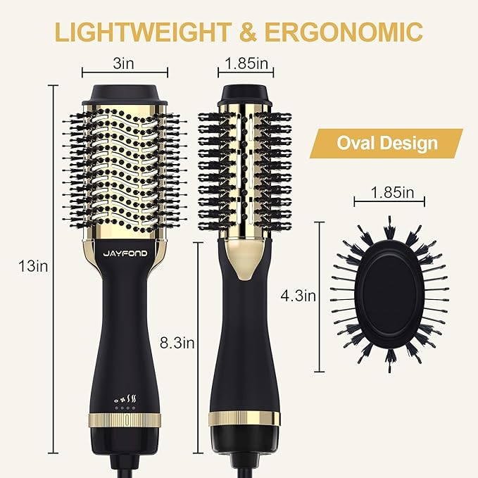 Hair Dryer Brush Volumizer, Ionic Technology, ALCI Safety, 360 Swivel Cord, Gold