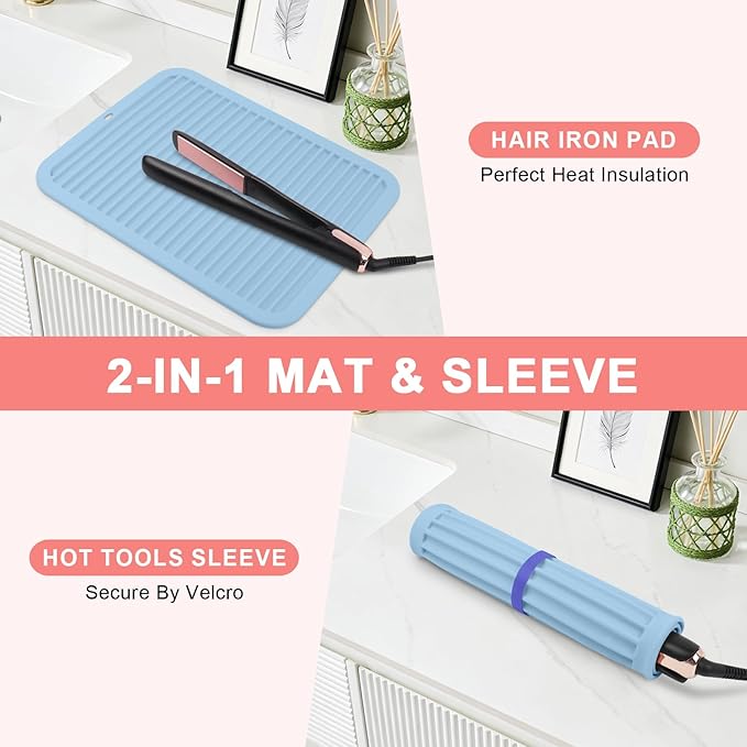 Oversize Silicone Heat Resistant Mat, Professional Hot Hair Tools Mat for Curling Iron, Flat Iron, Hair Straightener, Portable Hot Pad Cover with Velcro for Travel Home Salon(14.2" x 11.0")
