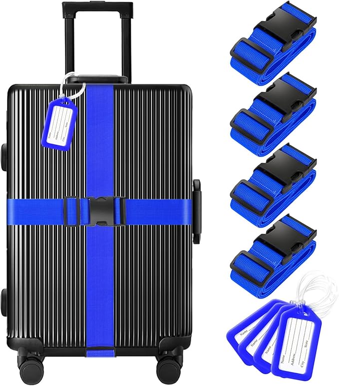 8 Pack Luggage Straps and Tags Set, Luggage Straps by Gostwo