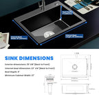 POPFLY 25 Inch Drop In Kitchen Sink, 25x18 Black Stainless Steel Top mount - Image 7