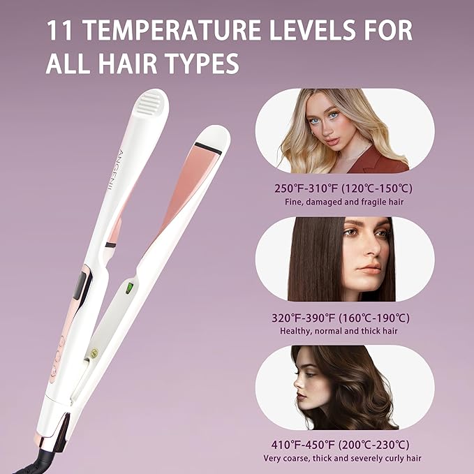 ANGENIL Pro Tourmaline Ceramic Twist Hair Straightener, Dual Voltage Flat Iron Curling Iron in One, Round Flat Iron with Silicone Heat Resistant Mat, LCD Display, 11 Adjustable Temp, 20S Fast Heating