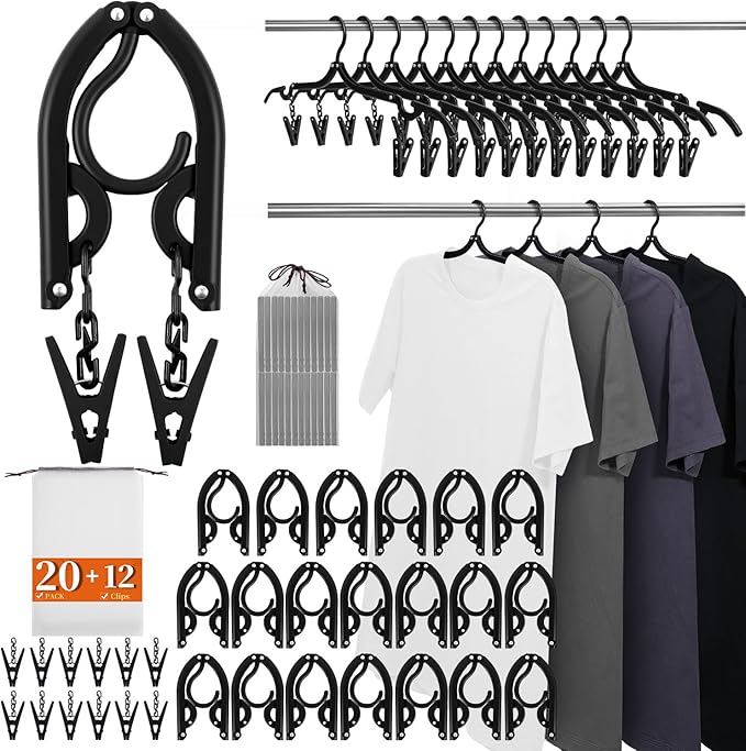 20 Pack Foldable Travel Hangers by HUGOMOVA