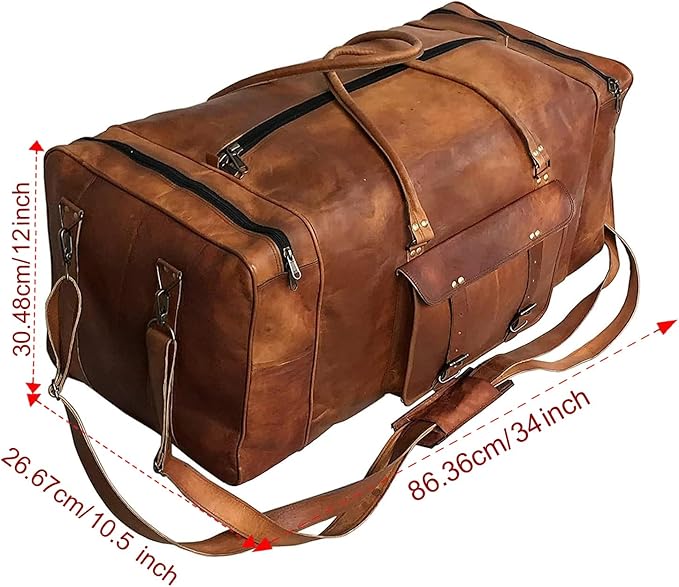 Leather Duffle Bag for Men Luggage Handmade Travel Bag Carry On Luggage - Image 8